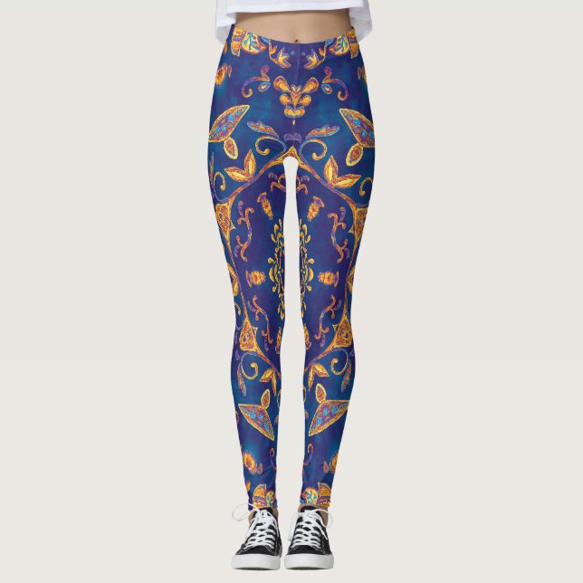 Vattenfärg Kaleidoscope Mandala Oriental Design. Leggings (Framsida)