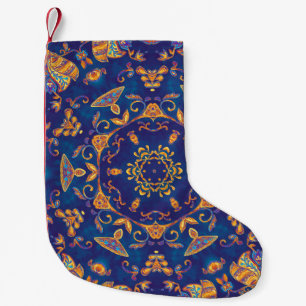 Vattenfärg Kaleidoscope Mandala Oriental Design. Liten Julstrumpa