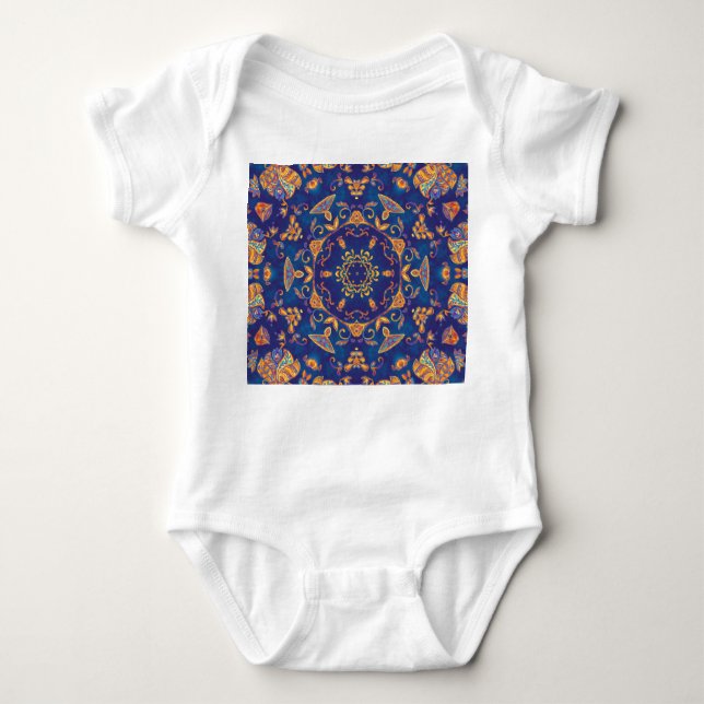 Vattenfärg Kaleidoscope Mandala Oriental Design. T Shirt (Framsida)