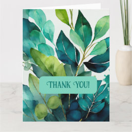 Vattenfärg, kalk, blått, Grönt, botaniskt, Abstrak Tack Kort