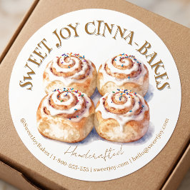 Vattenfärg Kanelbulle Bageri Logotyp Förpackning Runt Klistermärke