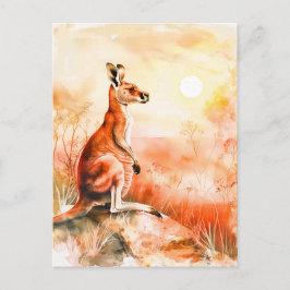 Vattenfärg Kangaroo vid solnedgång Vykort