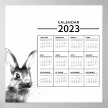 Vattenfärg Kanin År Kalender Poster 2023