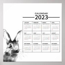 Vattenfärg Kanin År Kalender Poster 2023