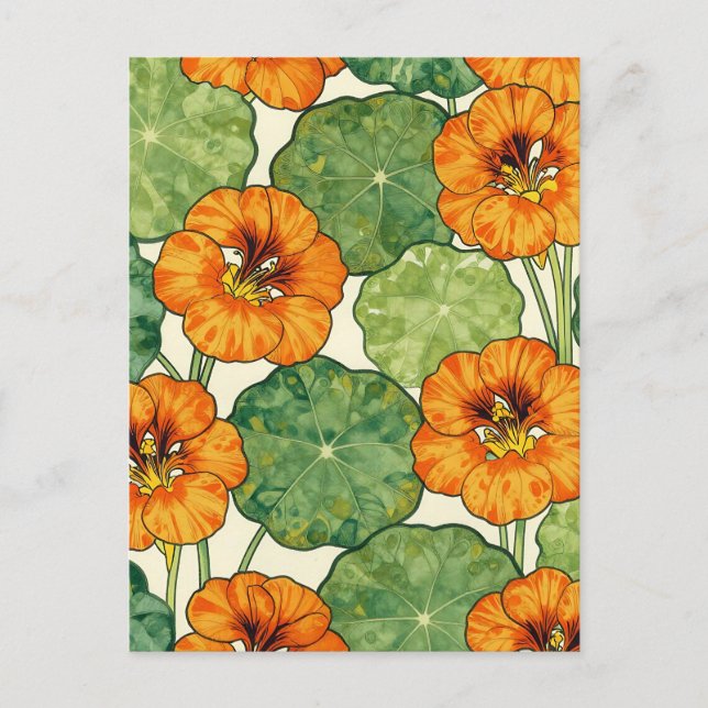 Vattenfärg Kapucinblomma Blommönster Vykort (Framsida)