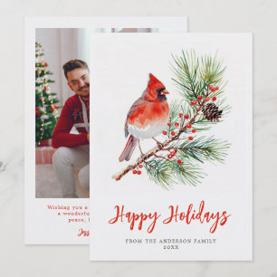 Vattenfärg Kardinal Jul Familjefoto Julkort