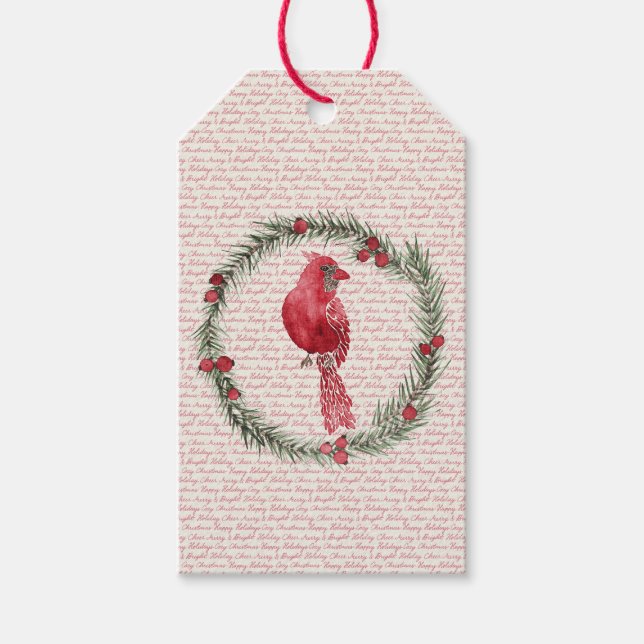 Vattenfärg Kardinal Krans Julpresenttaggar Presentetikett (Framsidan)