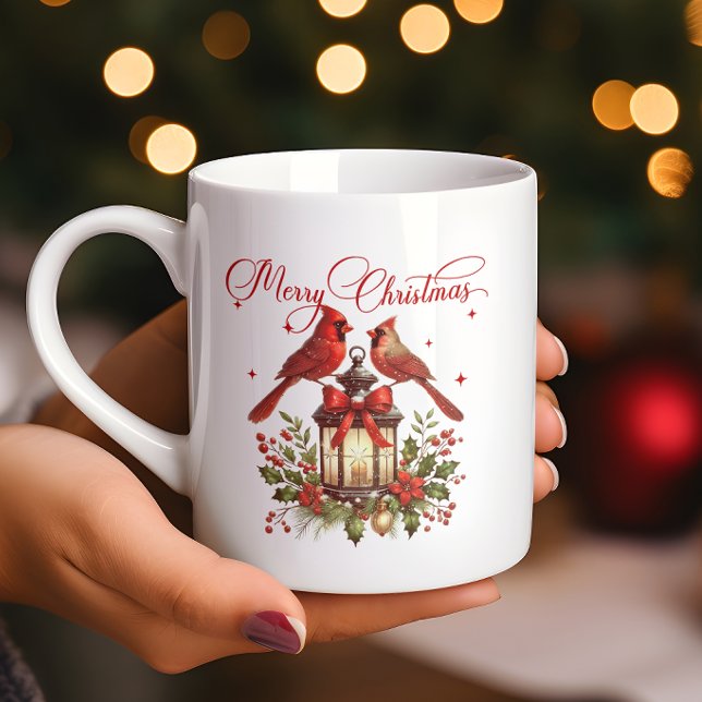 Vattenfärg Kardinalfåglar på jullykta Kaffemugg (Skapare uppladdad)