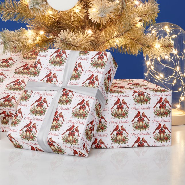 Vattenfärg Kardinalfåglar på jullykta Presentpapper (Helgdagar)