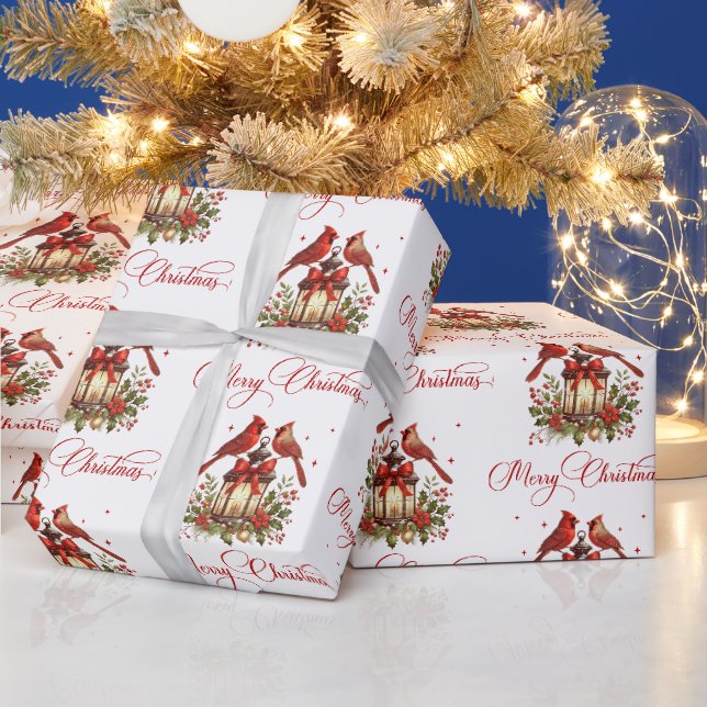 Vattenfärg Kardinalfåglar på jullykta Presentpapper (Helgdagar)
