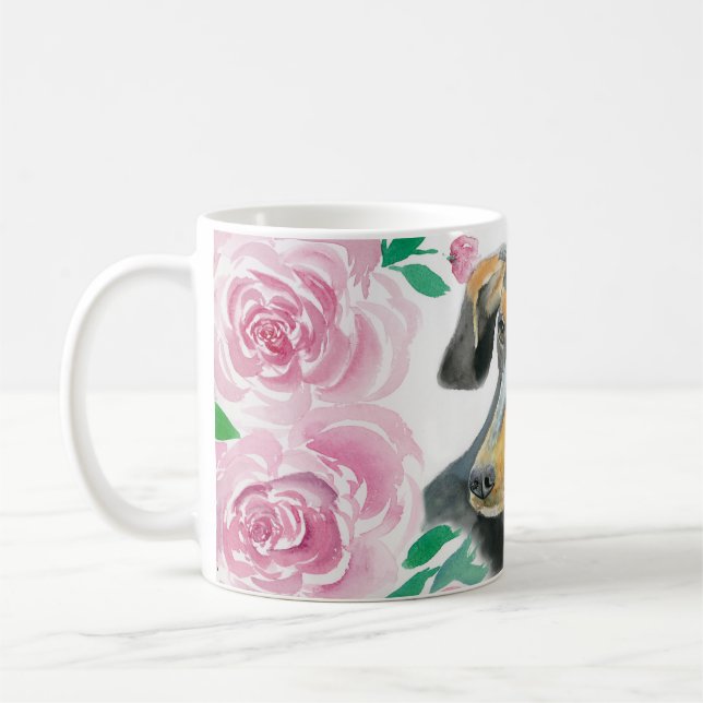 Vattenfärg Kärlek i en Dachshund med Rosa ros Kaffemugg (Vänster)
