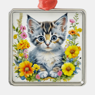 Vattenfärg Kattunge Blommor Jul Julgransprydnad Metall