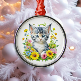 Vattenfärg Kattunge Blommor Jul Julgransprydnad Metall
