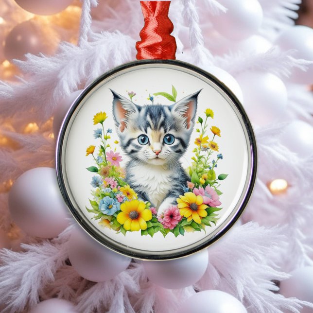 Vattenfärg Kattunge Blommor Jul Julgransprydnad Metall (Skapare uppladdad)