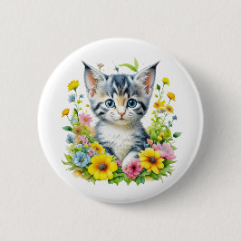 Vattenfärg Kattunge Blommor Jul Knapp