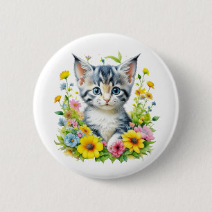 Vattenfärg Kattunge Blommor Jul Knapp