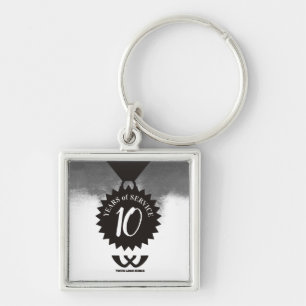 Vattenfärg keychain för 10 år anställdårsdag fyrkantig silverfärgad nyckelring