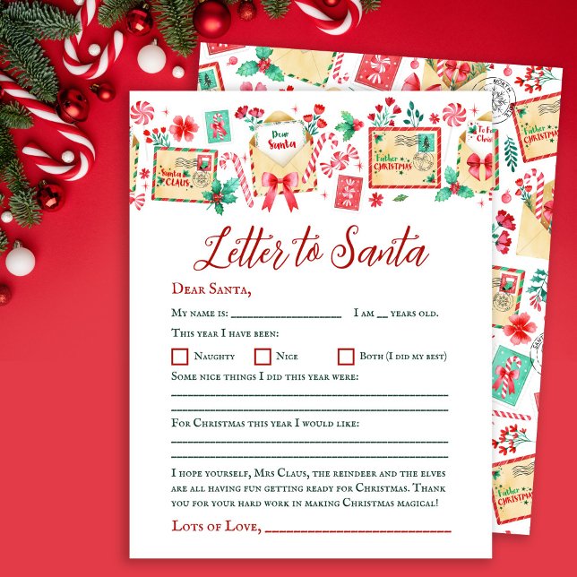 Vattenfärg Kids Brev till Santa Papprare Lakan (Watercolor Kids Letter to Santa Paper Sheet)