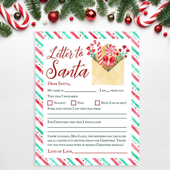 Vattenfärg Kids Brev till Santa Papprare Lakan (Watercolor Kids Letter to Santa Paper Sheet)