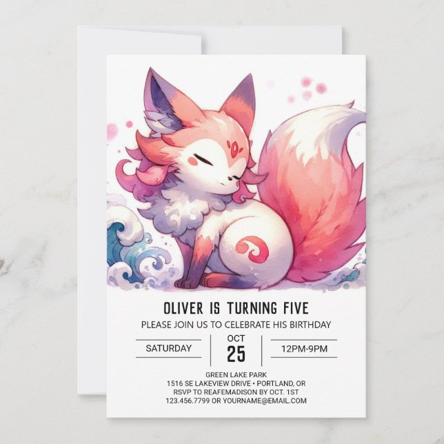 Vattenfärg Kids Fox Birthday Inbjudningar (Framsida)