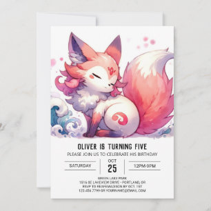 Vattenfärg Kids Fox Birthday Inbjudningar