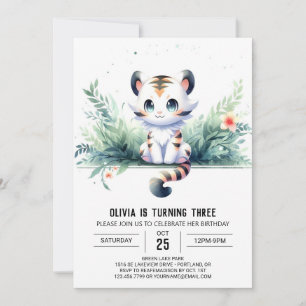 Vattenfärg Kids Tiger Birthday Inbjudningar