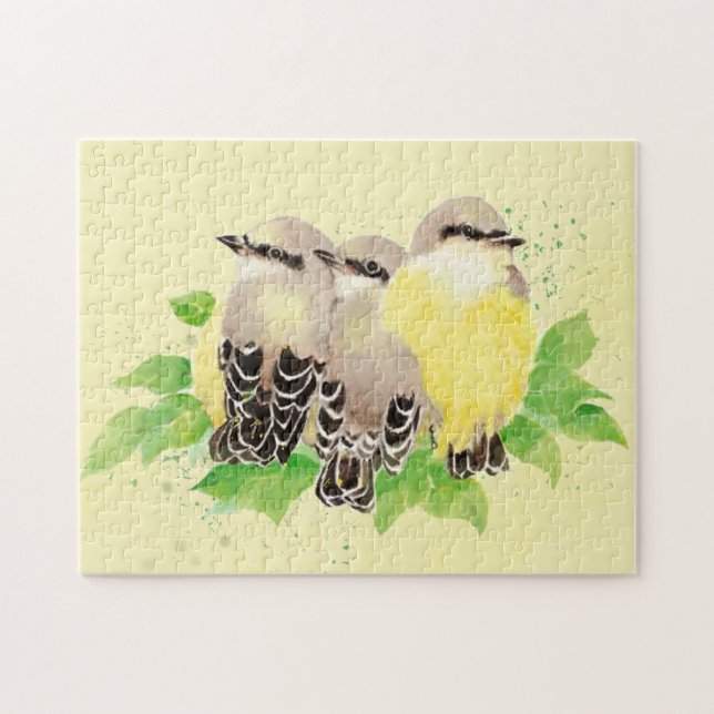 Vattenfärg Kingbird Garden Bird Nature Art Pussel (Horisontell)