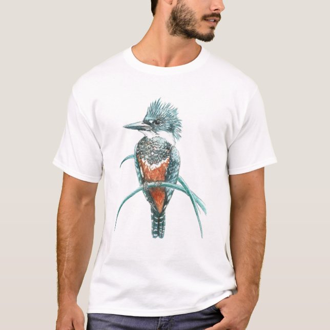 Vattenfärg Kingfisher Bird Logotyp Art Tee Shirt (Framsida)