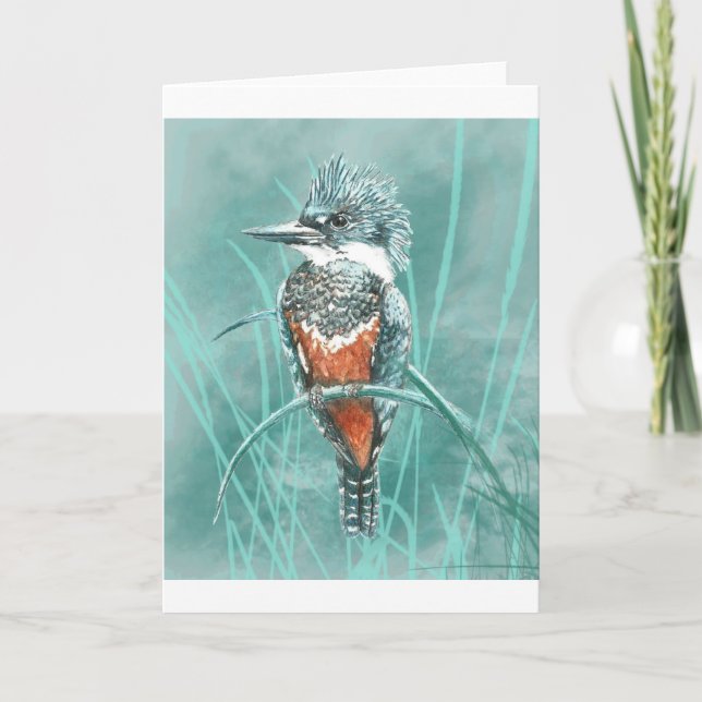Vattenfärg Kingfisher Bird Nature Art Kort (Framsida)