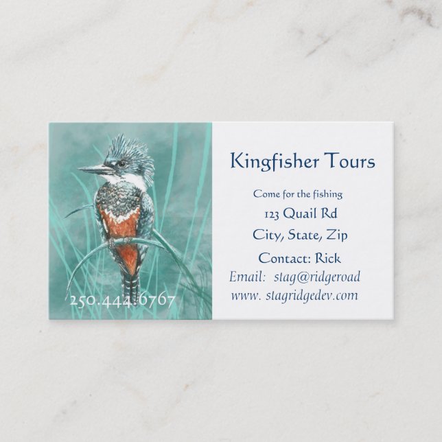 Vattenfärg Kingfisher Fishings Tours Business Logo Visitkort (Framsida)