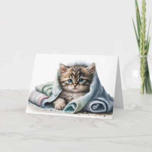 Vattenfärg Kitten för att komma snart Kort