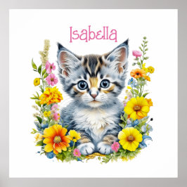 Vattenfärg Kitten i Flowers-Personligen Poster