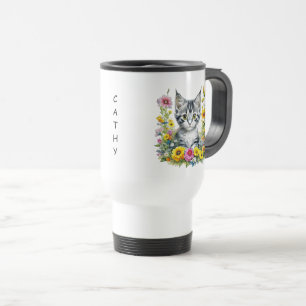 Vattenfärg Kitten i Gula blommor Personlig Resemugg
