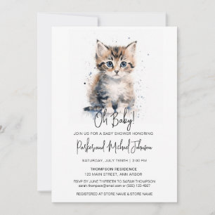 Vattenfärg Kitten Kön Neutral Baby Shower Inbjudningar