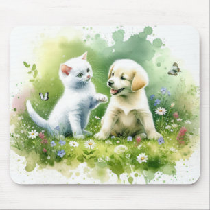 Vattenfärg Kitten och Puppy Musmatta