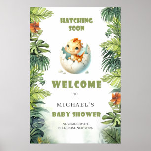 Vattenfärg kläcks snart babydino välkomstskylt poster