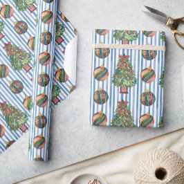 Vattenfärg Klassisk Julgran och Ornament Jul Presentpapper