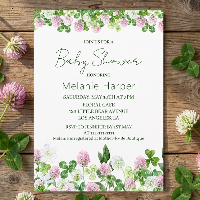 Vattenfärg Klöveräng Baby Shower Inbjudningar (Skapare uppladdad)