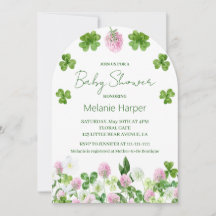 Vattenfärg Klöverblad och Blommor Babyfirande