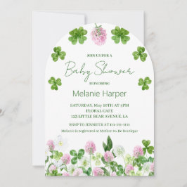 Vattenfärg Klöverblad och Blommor Babyfirande Inbjudningar