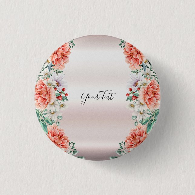 Vattenfärg Knapp för Peonblomma (Framsida)