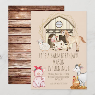 Vattenfärg Ko Ladan Djur Födelsedagsfirande Inbjudningar