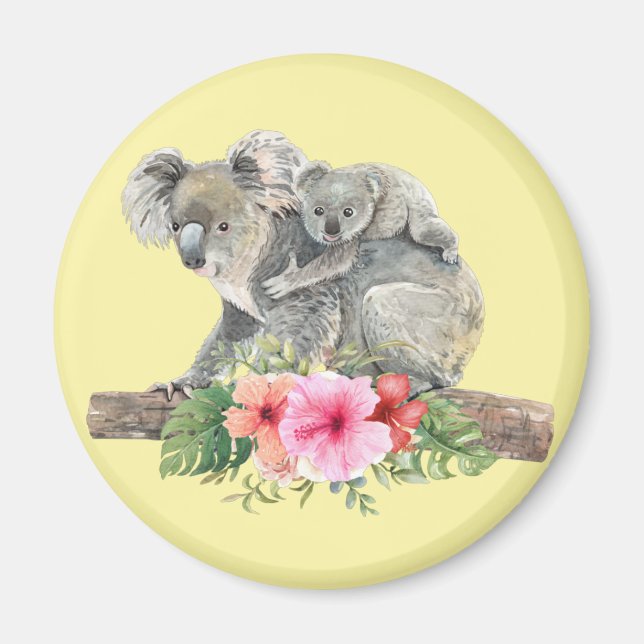 Vattenfärg Koala Bears Cute Mamma och Baby Magnet (Framsidan)