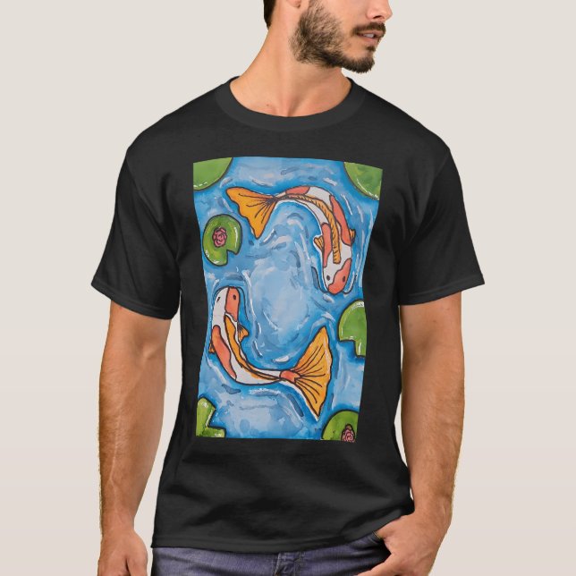 Vattenfärg Koi-damm T Shirt (Framsida)