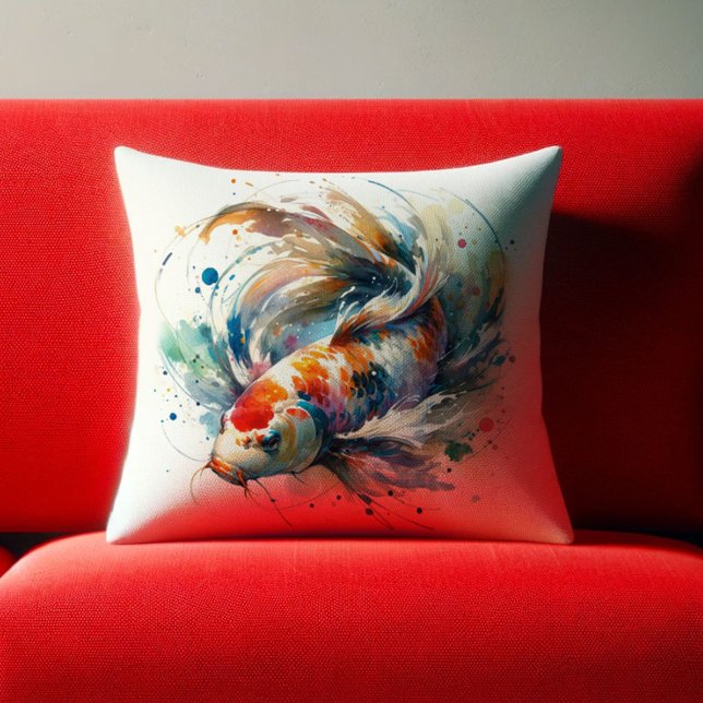 Vattenfärg Koi Fish Art Pillows Kudde (Koi fish art watercolor drawing pillow.)