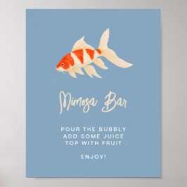 Vattenfärg Koi Fisk Mimosa Bar Sällskapsresa skylt