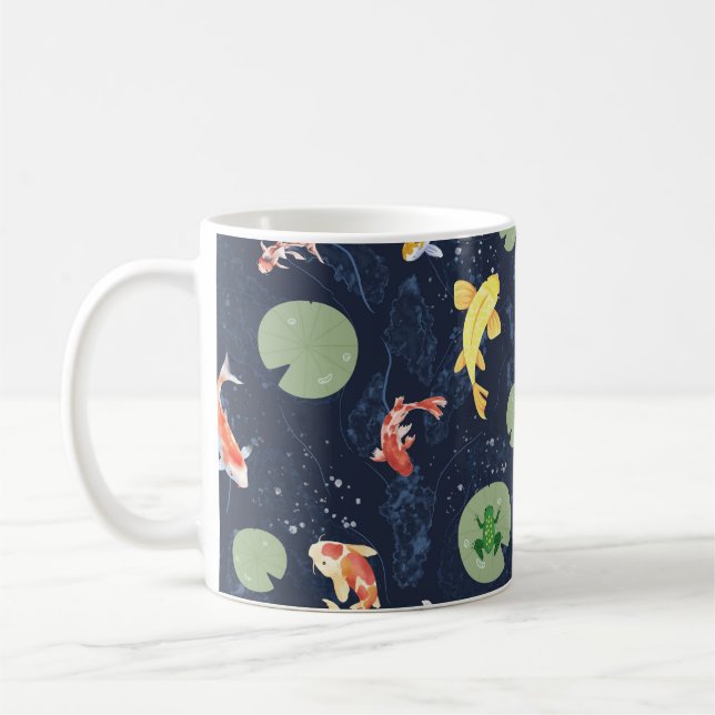 Vattenfärg Koi-fiskdamm Sömlöst Mönster Kaffemugg (Vänster)