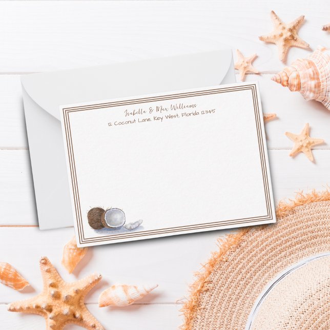 Vattenfärg Kokosnötter Personlig Brevpapper  Anteckningskort (Personalize your messages with this charming watercolor coconuts stationery note card.)