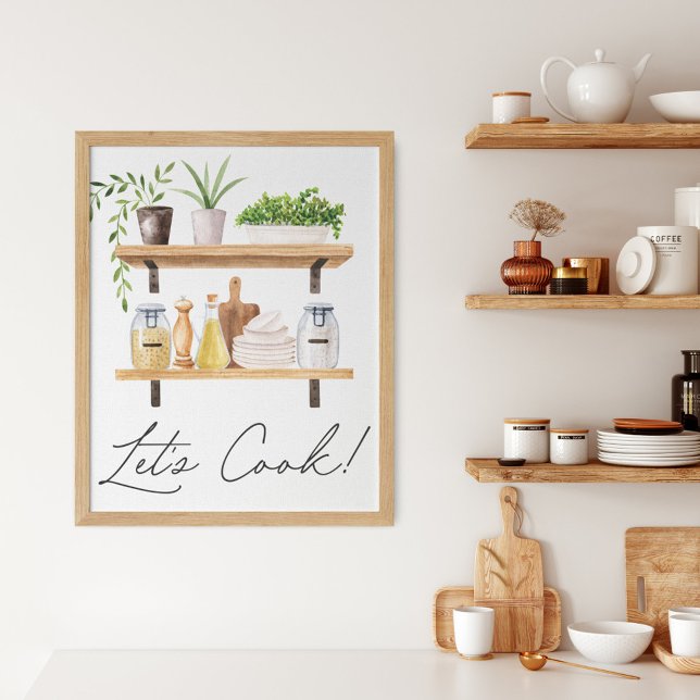 Vattenfärg Kökredskap och Krukväxter Citat  Poster (In situ)
