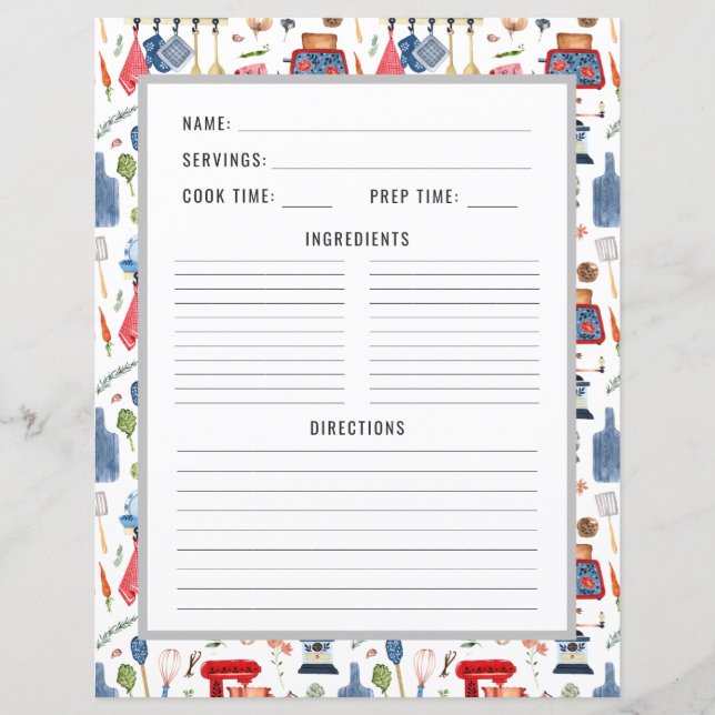 Vattenfärg Kökredskap | Recept Binder Sida (Framsida)